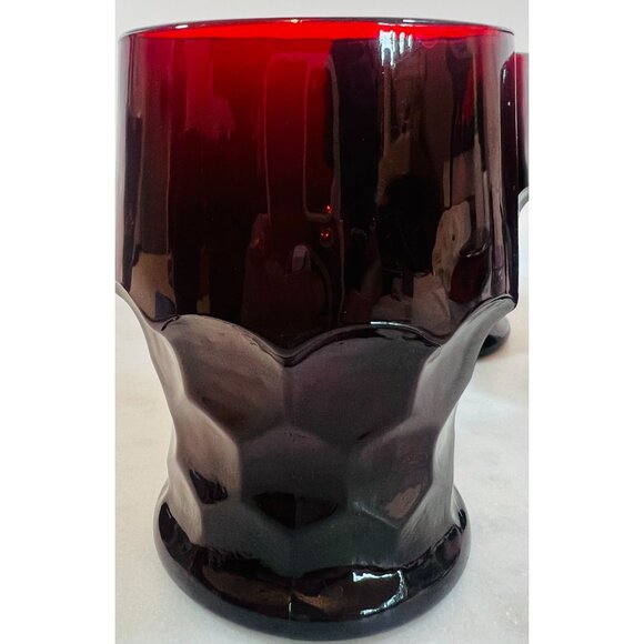 Set Of 3 Vintage Red Ruby Glasses 8Oz With Unique Hexagonal Base Design - Picture 2 of 4